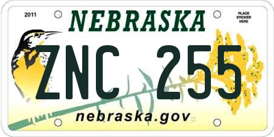 NE license plate ZNC255