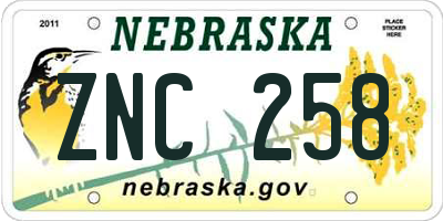 NE license plate ZNC258