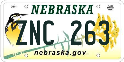 NE license plate ZNC263