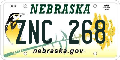 NE license plate ZNC268
