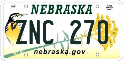 NE license plate ZNC270