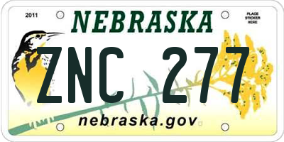 NE license plate ZNC277