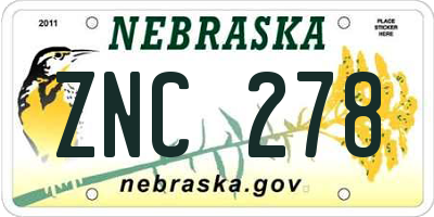 NE license plate ZNC278