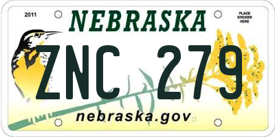 NE license plate ZNC279