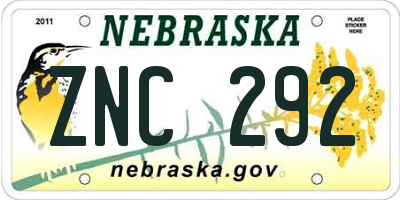 NE license plate ZNC292