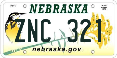NE license plate ZNC321