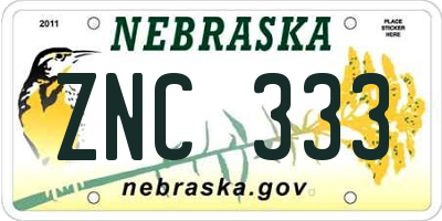 NE license plate ZNC333
