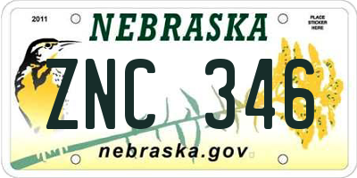NE license plate ZNC346