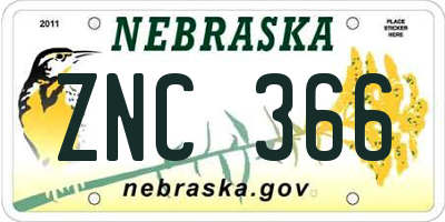 NE license plate ZNC366