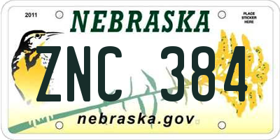 NE license plate ZNC384