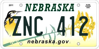 NE license plate ZNC412