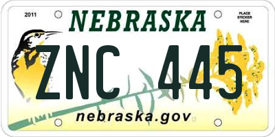 NE license plate ZNC445