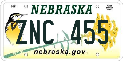 NE license plate ZNC455
