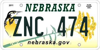 NE license plate ZNC474