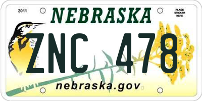 NE license plate ZNC478