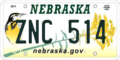 NE license plate ZNC514