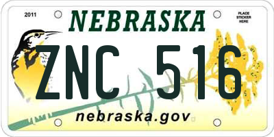 NE license plate ZNC516