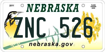 NE license plate ZNC526