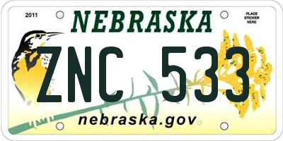 NE license plate ZNC533