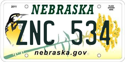 NE license plate ZNC534