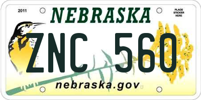 NE license plate ZNC560