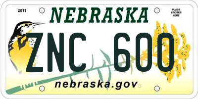 NE license plate ZNC600