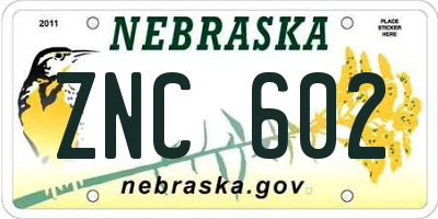 NE license plate ZNC602