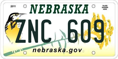NE license plate ZNC609