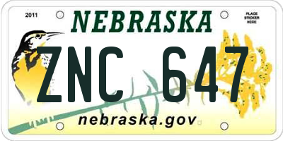 NE license plate ZNC647
