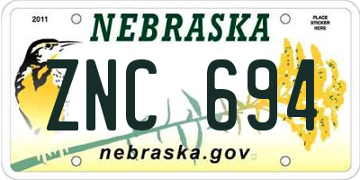 NE license plate ZNC694