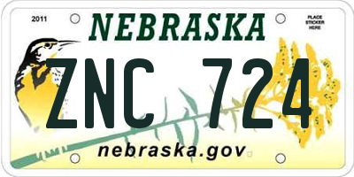 NE license plate ZNC724
