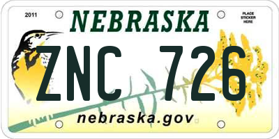 NE license plate ZNC726