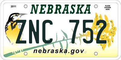 NE license plate ZNC752