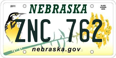 NE license plate ZNC762
