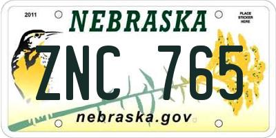 NE license plate ZNC765