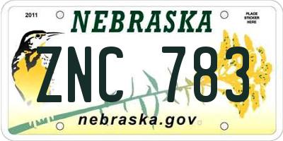 NE license plate ZNC783