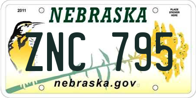 NE license plate ZNC795