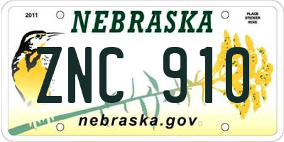 NE license plate ZNC910