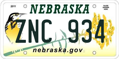 NE license plate ZNC934
