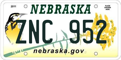 NE license plate ZNC952