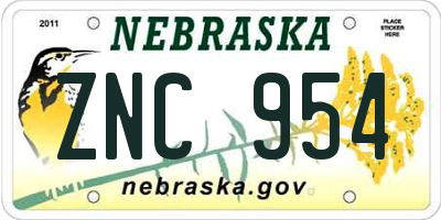 NE license plate ZNC954