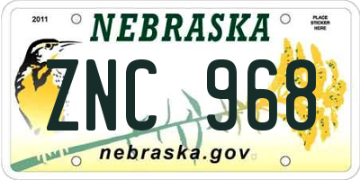 NE license plate ZNC968