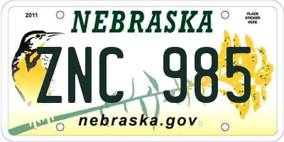 NE license plate ZNC985