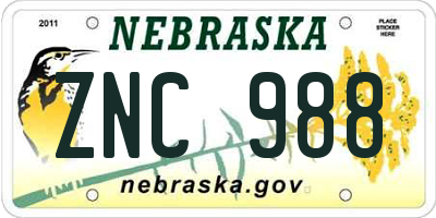 NE license plate ZNC988