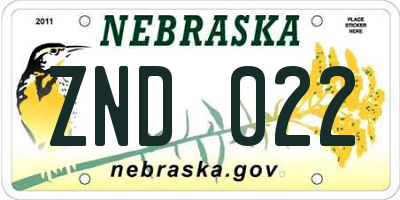 NE license plate ZND022