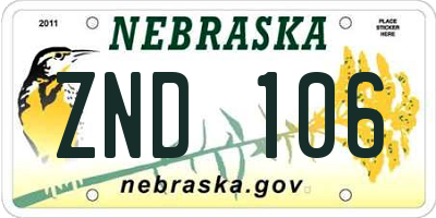 NE license plate ZND106