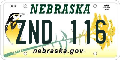 NE license plate ZND116