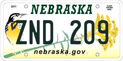 NE license plate ZND209