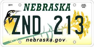 NE license plate ZND213