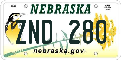 NE license plate ZND280
